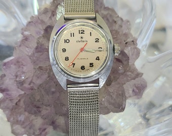 Vintage Stellaris Watch Women Silver Gold Two Tone 17 Jewels Manual Wind