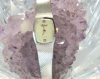 Vintage Paul Maret Diamond Silver Tone Mesh Band damski zegarek