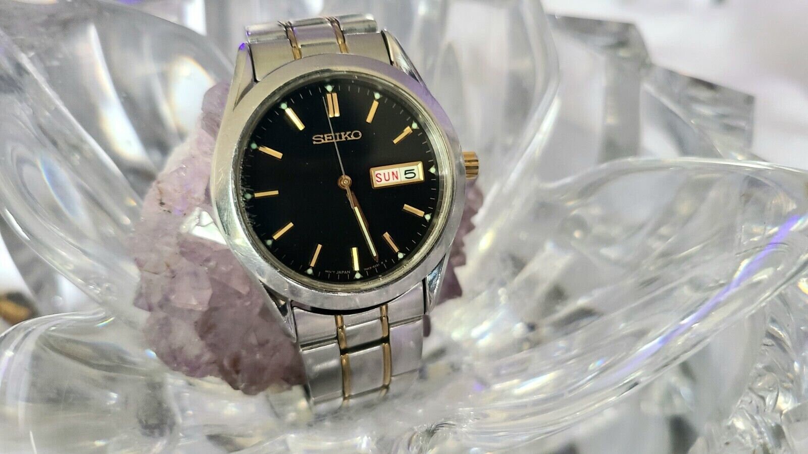 Vintage Seiko Men's 7N43 - 9251 R2 Two-tone Black Dial Watch - Etsy