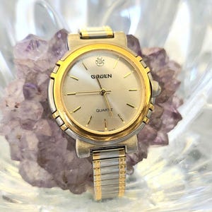 Vintage Gruen Diamond Quartz  Two Tone Womens Watch