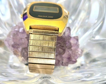 Vintage Phasar 2000 Digital Watch Mens 37mm Stainless Steel New Battery 7.25\