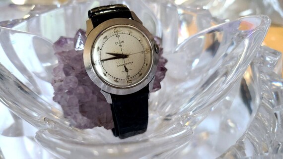 Vintage 50s Elgin Shockmaster 715 Cal Stainless Steel Sub Dial