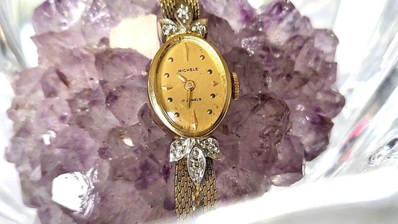 Rare Vintage Michele Diamond Solid 14K Gold Case Manual Wind