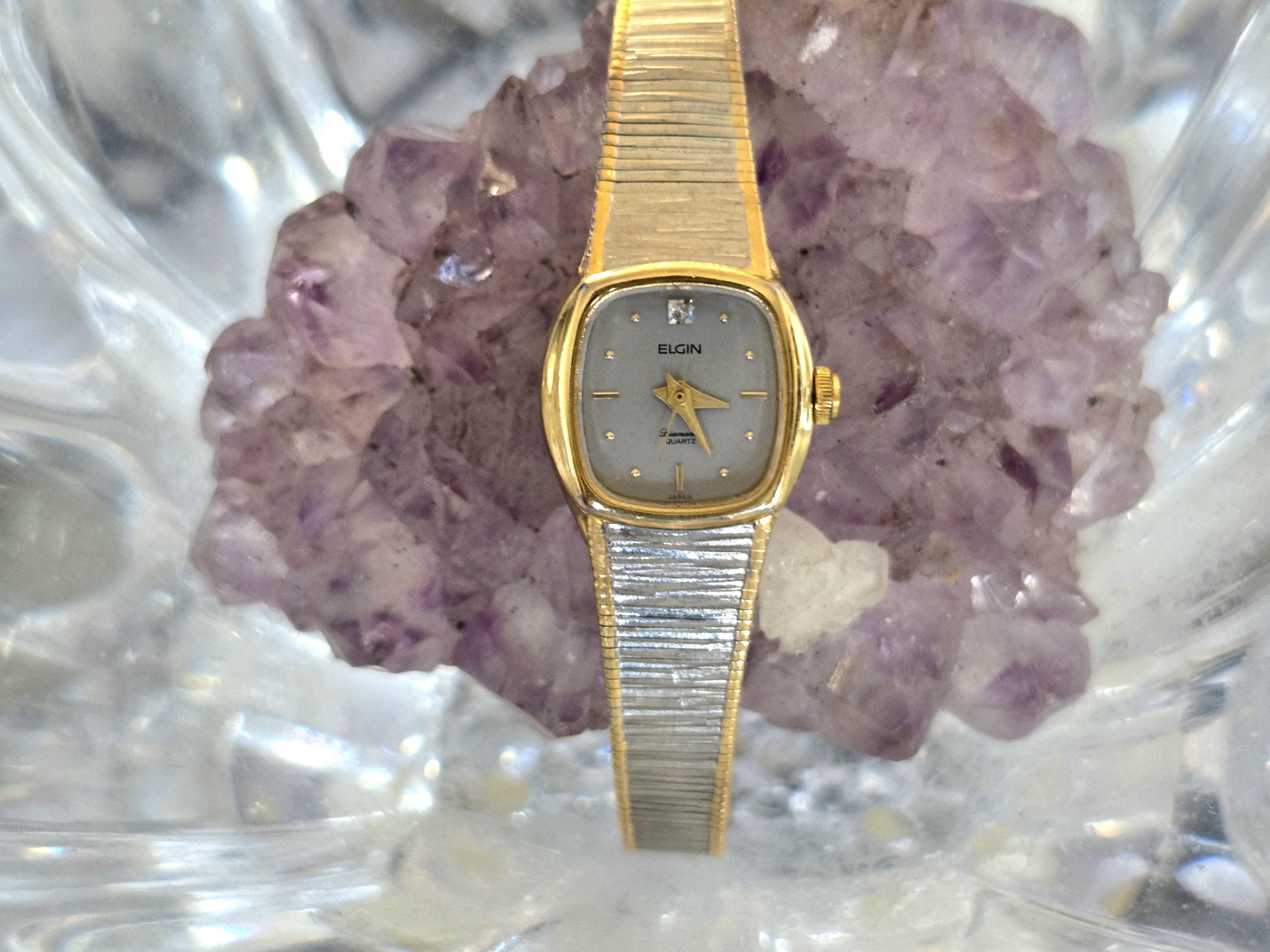 Vintage Elgin Diamond Quartz Two Tone Women