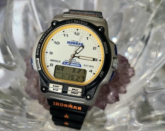 Vintage 1998 Timex Ironman Triathlon 20e verjaardag 100M analoog/digitaal horloge