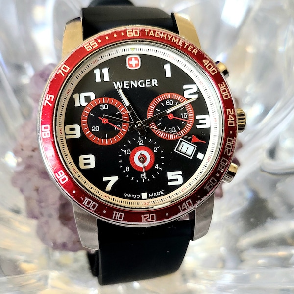 Rare Wenger Rallies Swiss 13 Jewel Quartz Chronograph Mens Watch