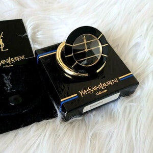 Vintage YSL Yves Saint Laurent Travel Table Top Watch Black Enamel Watch In Box