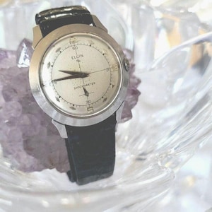 Vintage 50s Elgin Shockmaster 715 Cal Stainless Steel Sub Dial Manual Wind Watch