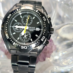 PULSAR TECH GEAR Chronograph Alarm Sport Watch Quartz Black Stainless Steel