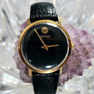 Vintage 60s Waltham Gold Tone Black Dial 33mm Men's Watch