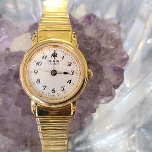 Vintage Sharp 24mm White Dial Gold Tone Women&#39;s Watch