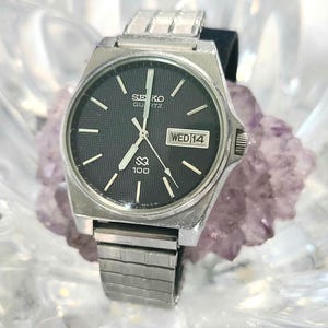 Vintage 80s Seiko SQ 100 Quartz Day-date Black-dial Men's Watch - Etsy