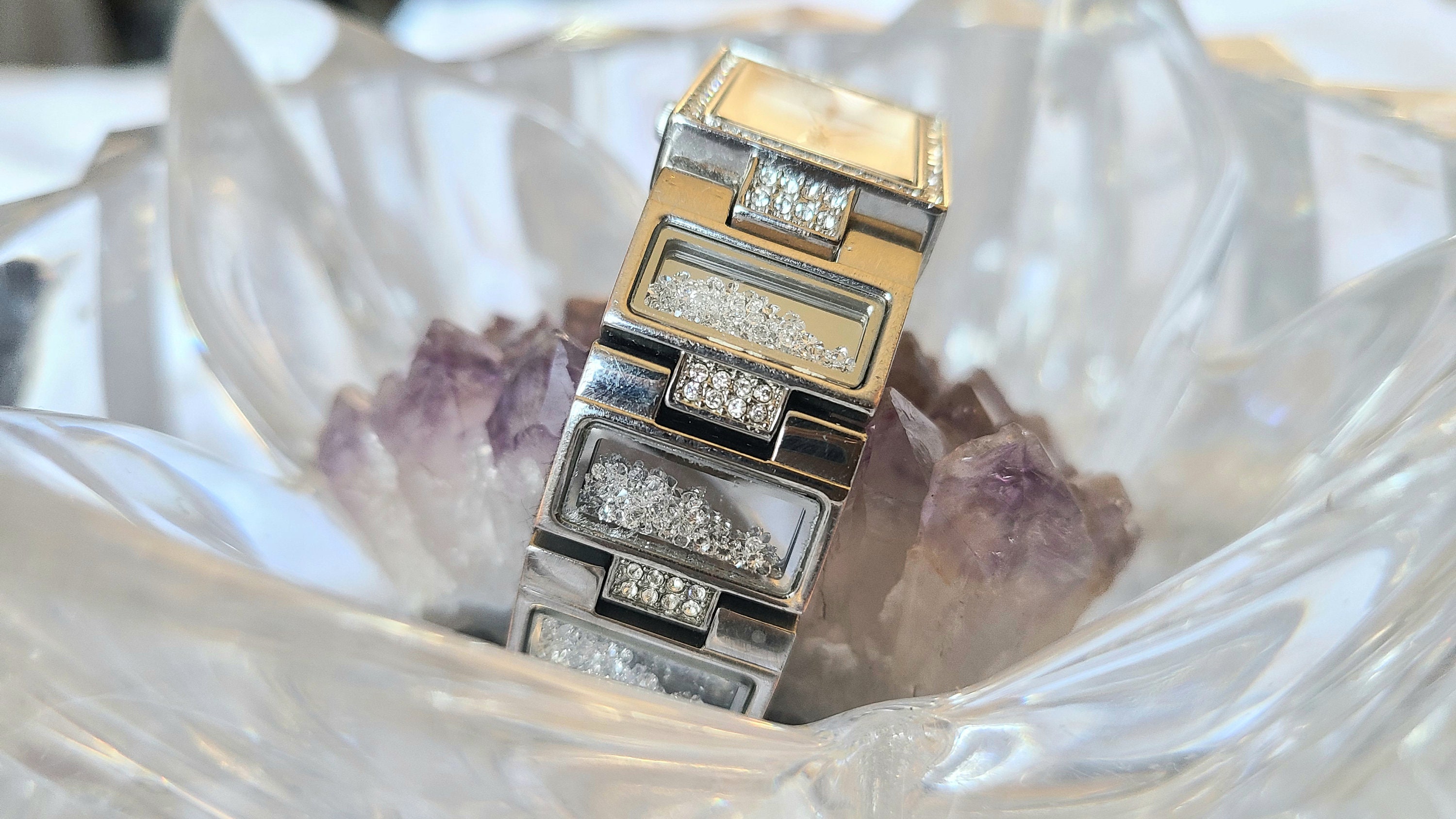 Victoria Wieck Watch W/Floating Stones Victoria Wieck Floating Crystals Silver Tone Womens Watch - Etsy main image 3