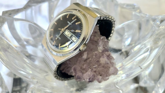 NOS w Box 70s TIMEX electric 手巻き時計 Vintage 70s Timex Electric Silver Crome Tone Blue Dial 38mm Men's