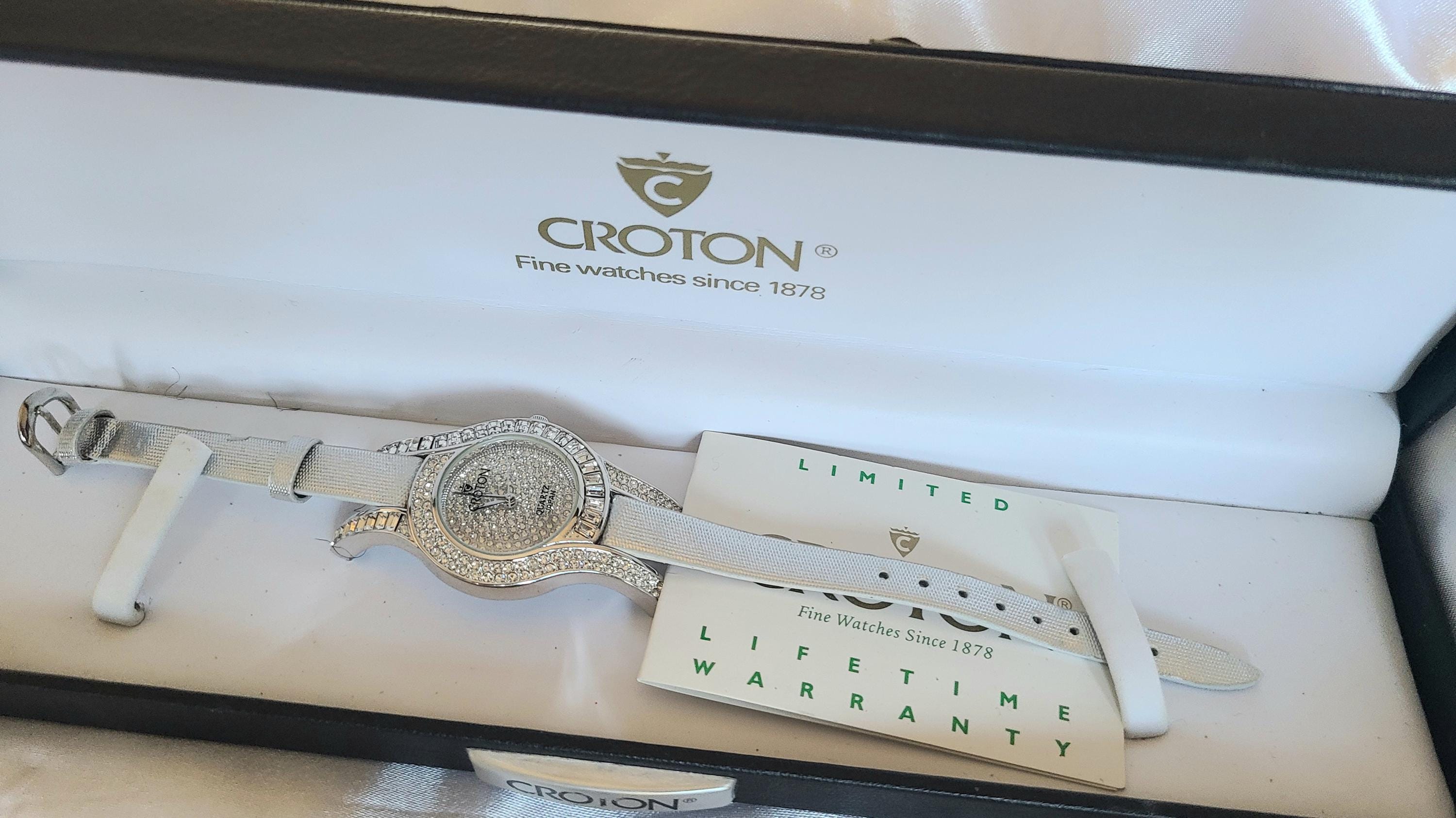Montre Femme CROTON Quartz Dorée - Boîtier Acier, Bracelet Cuir Marron - Neuve