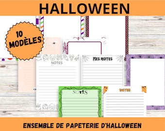 Ensemble de papeterie d’Halloween, Page de journal lignée et non lignée, Feuille 8.5 x 11, Cadeaux d'Halloween, PDF en Français