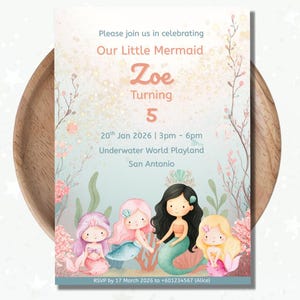 Mermaid Birthday Invitation Suite, Under The Sea Canva Template (Digital Download)