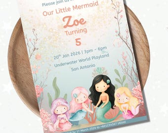 Mermaid Birthday Party Bundle | Editable Canva Template, Under the Sea Decor (Instant Download)