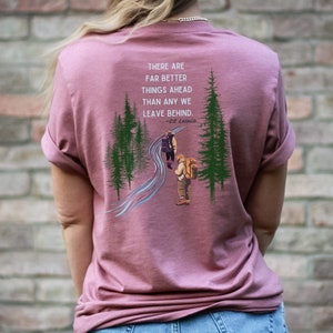 CS Lewis Encouraging Religious Quote Hiking shirt, Outdoorsy Gift for Mom, Moving forward not Looking Back, Hope is in the Journey