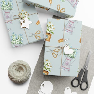 Confezione regalo da giardinaggio Design su misura, carta da regalo personalizzata per piante floreali, annaffiatoio e cesoie Carta carina per la festa della mamma e il compleanno