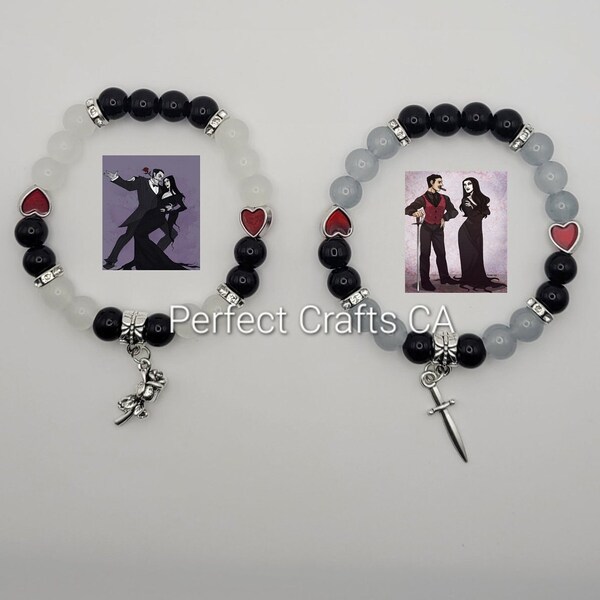 Gomez and Morticia Bracelets, Addams family bracelets, Matching Bracelet, Beaded Bracelet, Gifts, Couple bracelets, Friendship bracelets