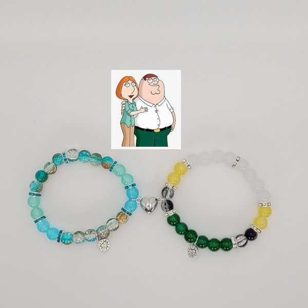 Set of two matching couple bracelets, Family Guy's, Peter, Lois, Griffin family, Peter and Lois Griffin