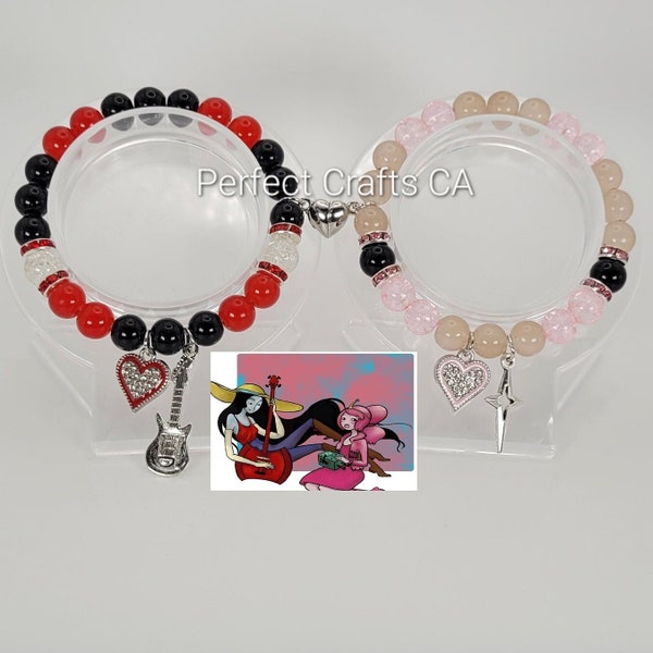 Marceline and Princess bubblegum matching bracelets, Friendship bracelets,  Magnetic Heart Bracelets,  Gift For her, Adventure time couple