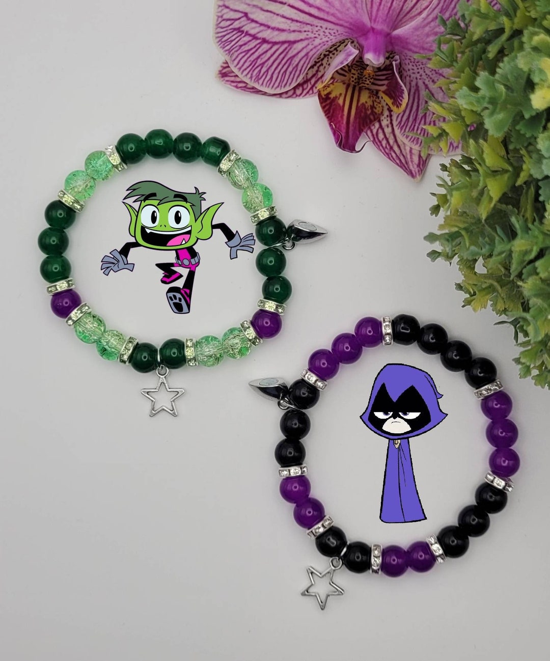 Set of 2 Matching Cartoon Bracelets Beast Boy and Raven Teeny Titans