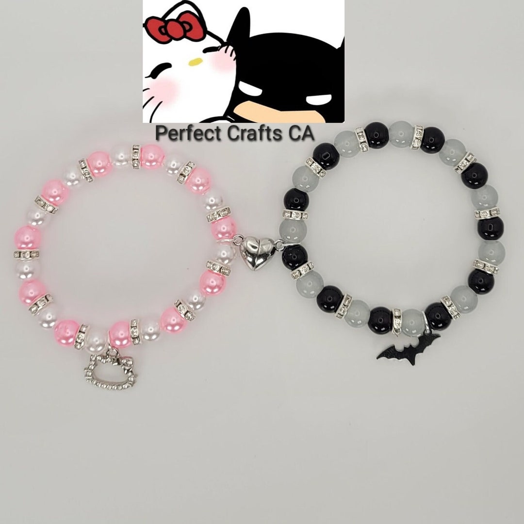 Set of 2 Matching Cartoon Bracelets, Hello Kitty and Bat, Matching