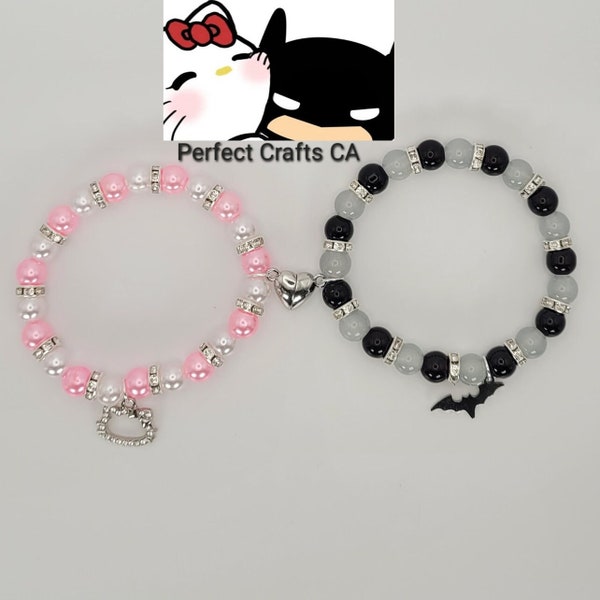 Set of 2 Matching Cartoon Bracelets, Hello Kitty and Bat,  Matching Bracelets,  Couple bracelets,  Friendship bracelets