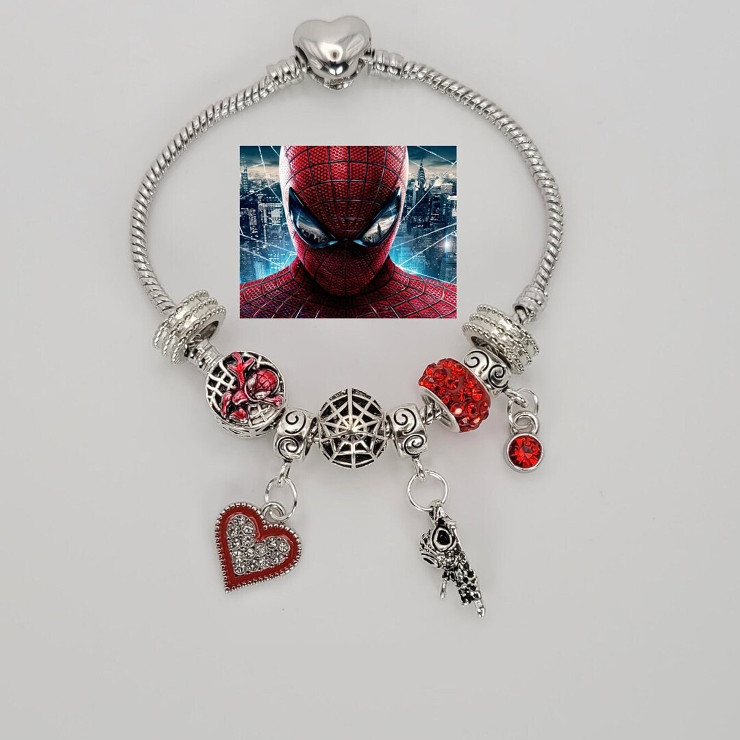 Spiderman Charm Bracelet, Spiderman Silver Charm Bracelet, Spiderman