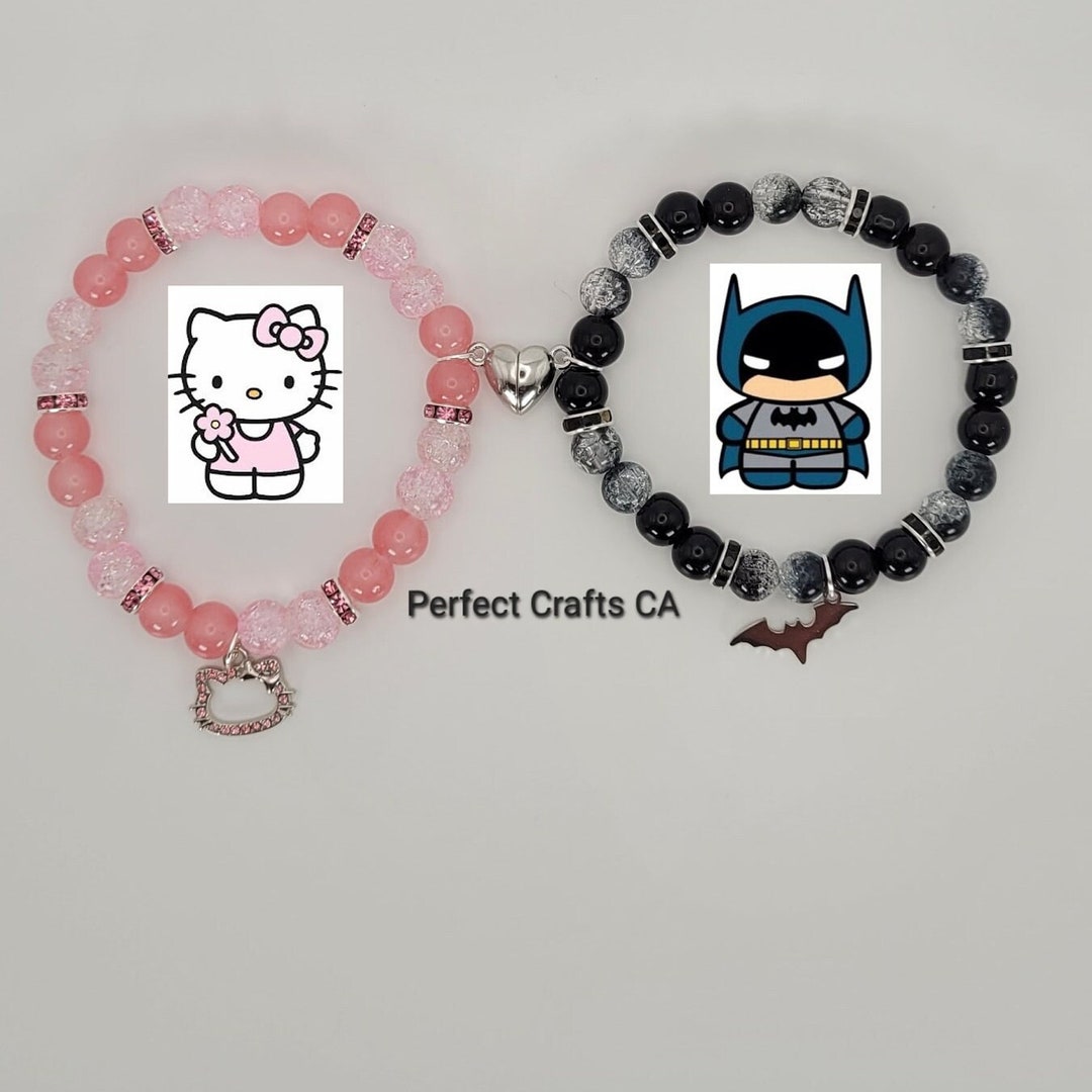 Set of 2 Matching Cartoon Bracelets, Hello Kitty and Bat, Matching
