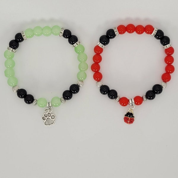 Cat and Ladybug Matching Bracelet, Beaded Bracelet, Gifts, Couple bracelets, Friendship bracelets, Add on Stickers