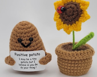 Crochet Emotional Support Gift, Handmade crochet,Positive Potato, Emotional Support Gift, gift for her,Handmade Knitted Veggies Personalize