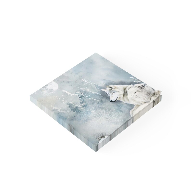Wolf Sticky Note White Wolf Post-it® Note Pad - Designer - Blue Watercolor Winter Forest ...