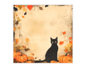 Bloc de notas Post-it® - Gato negro con calabazas, estilo cottagecore, un regalo mágico para quienes toman notas - 50 hojas, 7,6 x 7,6 cm o 10 x 10 cm, 2 tamaños