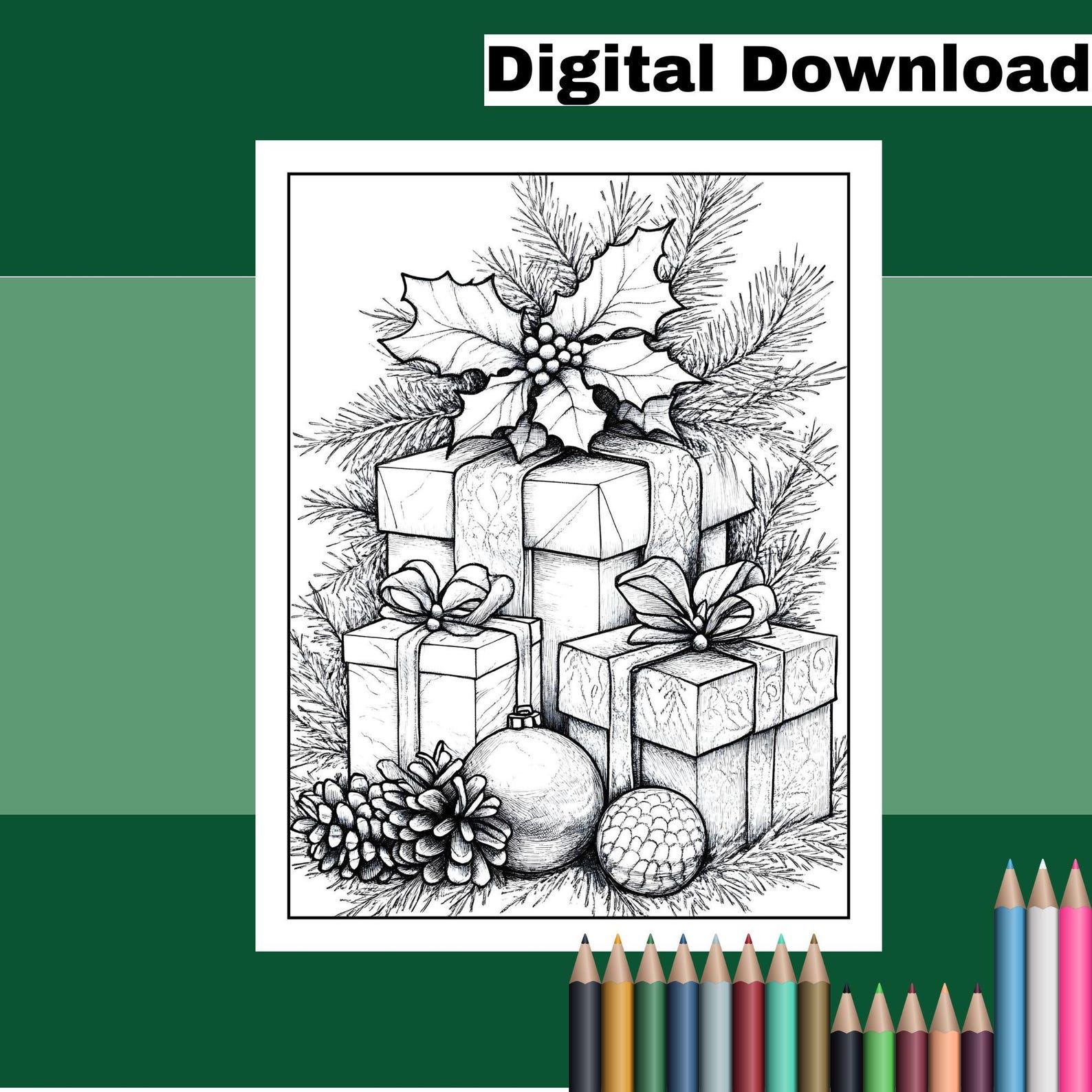 25 Coloring Pages Christmas Vibe 8.5x11 Inches Printable PDF & JPG I ...