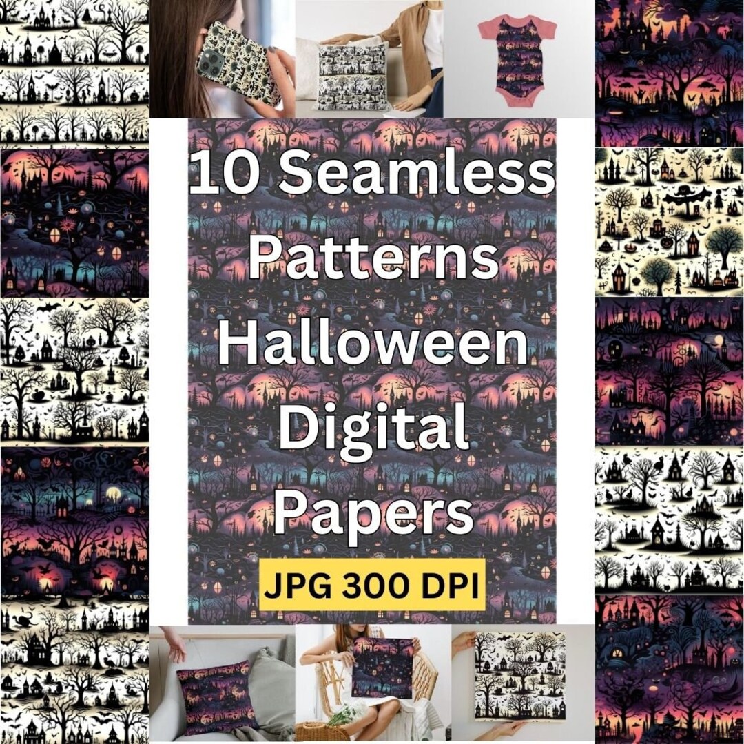 10 Seamless Patterns Halloween Digital Papers, JPG Files 300 DPI - Etsy