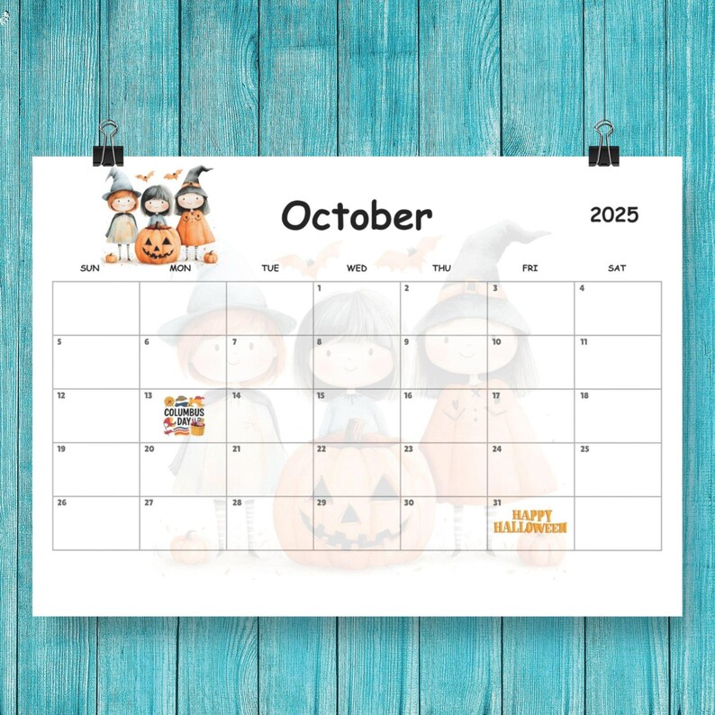 Printable Calendar 2025 – Cute Cartoon Kids Theme / Sunday or Monday ...