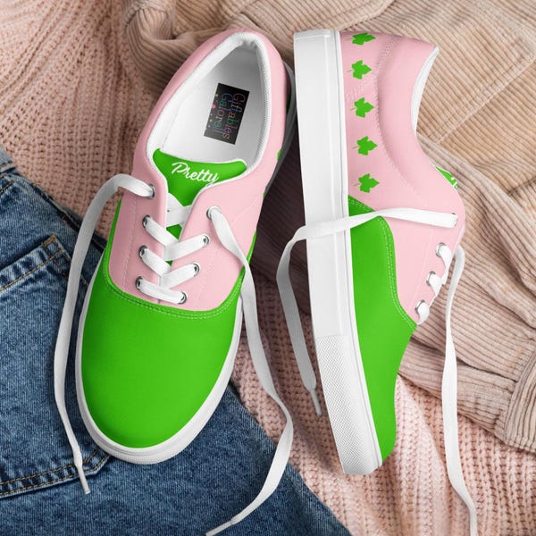 Pink and Green Ivy Sorority Sneakers – Lace-Up Canvas Tennis Shoes