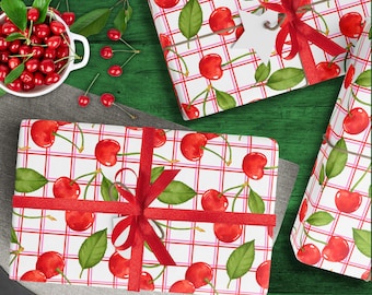 Papier cadeau cerisier ferme : anniversaire, Noël