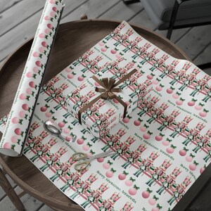 Festive Customized Gift Wrap Paper - Pastel Pink and Green Personalized Christmas Wrapping Paper image 6