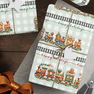 Festive Holiday Gift Wrap Paper - Gingerbread Man Train Christmas Wrapping Papers