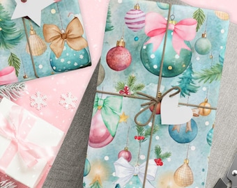 Festive Pastel Coquette Gift Wrap Paper - Adorable Christmas Wrapping Paper