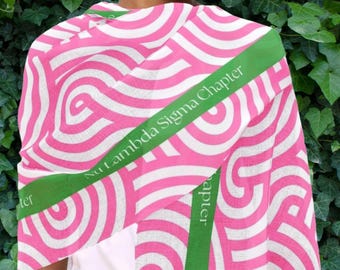 Custom Pink and Green Chapter Name Sorority Scarf: Elegant Lightweight Fashion Wrap
