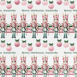 Festive Customized Gift Wrap Paper - Pastel Pink and Green Personalized Christmas Wrapping Paper image 7