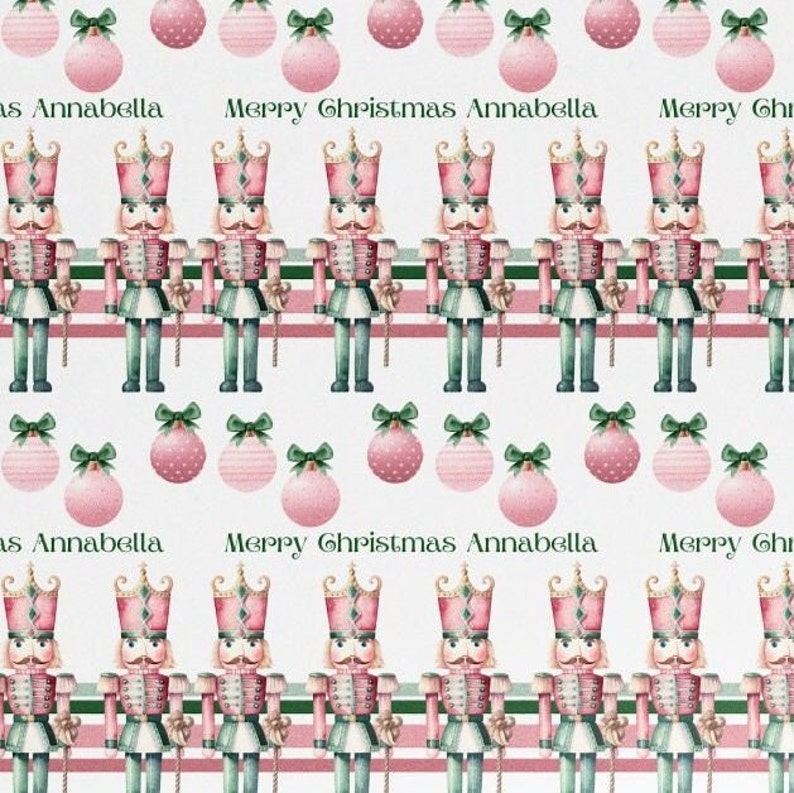 Festive Customized Gift Wrap Paper - Pastel Pink and Green Personalized Christmas Wrapping Paper image 7