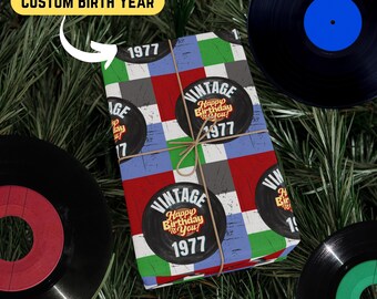 Papel de regalo personalizado con temática de música retro para el año de nacimiento