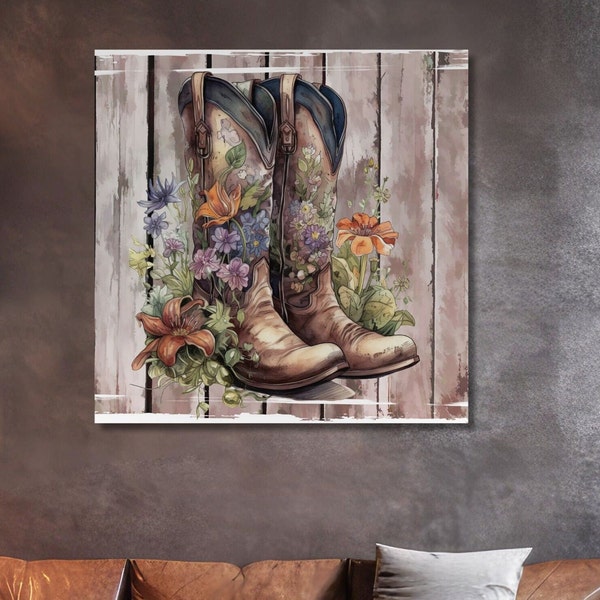 Cowboy Boot Print, COWBOY BOOT DECOR, Nature Inspired Art, Rustic Elegance Canvas Home Wall Art Printed Decor Perfect for Livingroom Decor