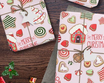 Gingerbread Cookie Christmas Wrapping Paper: Pink & Red Festive Gift Wrap